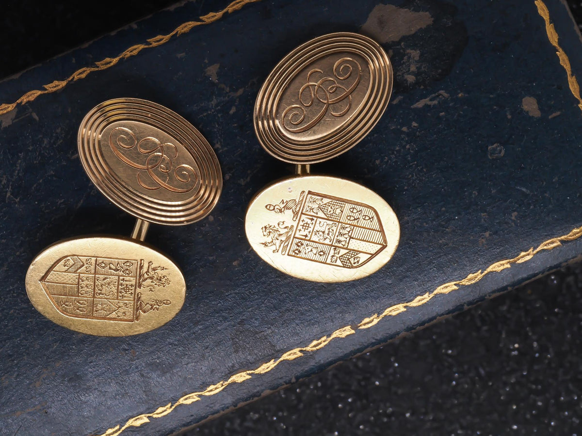 1920s 14K Yellow Gold Royal Shield Tiffany & Co Cufflinks - VHK#122a