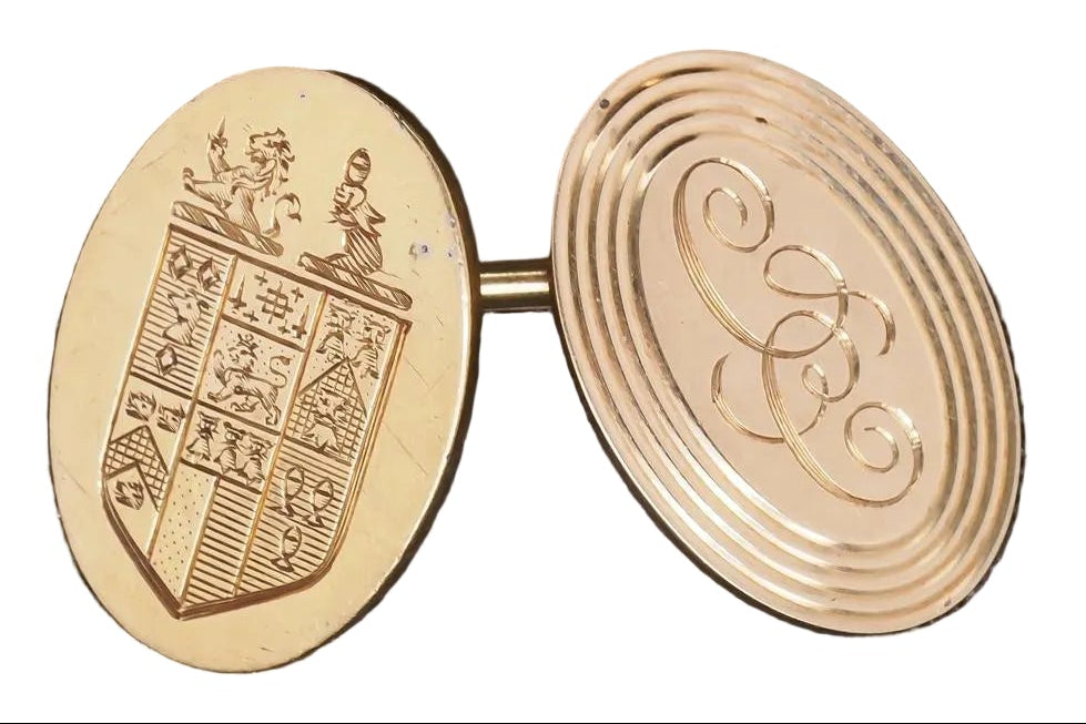 1920s 14K Yellow Gold Royal Shield Tiffany & Co Cufflinks - VHK#122a