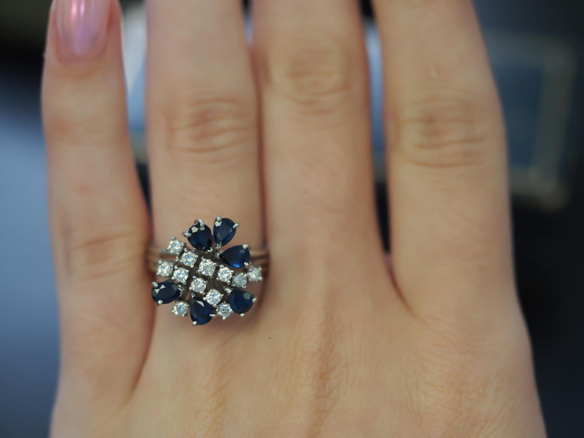 18K White Gold Sapphire and Diamond Cocktail Ring -  VHK#118a