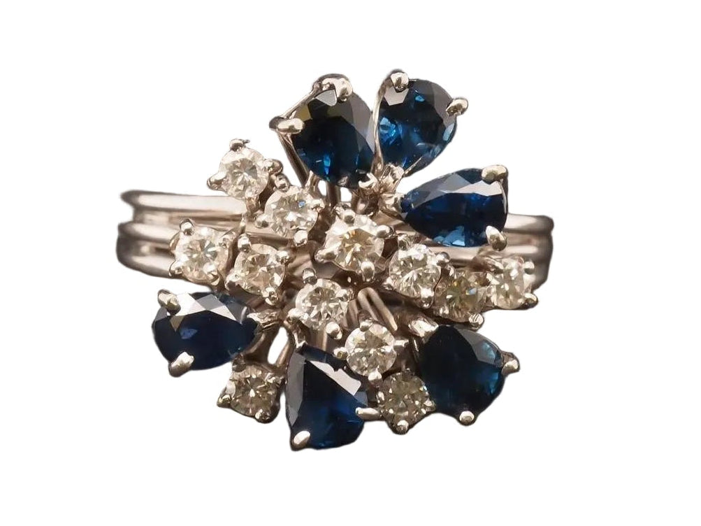 18K White Gold Sapphire and Diamond Cocktail Ring -  VHK#118a