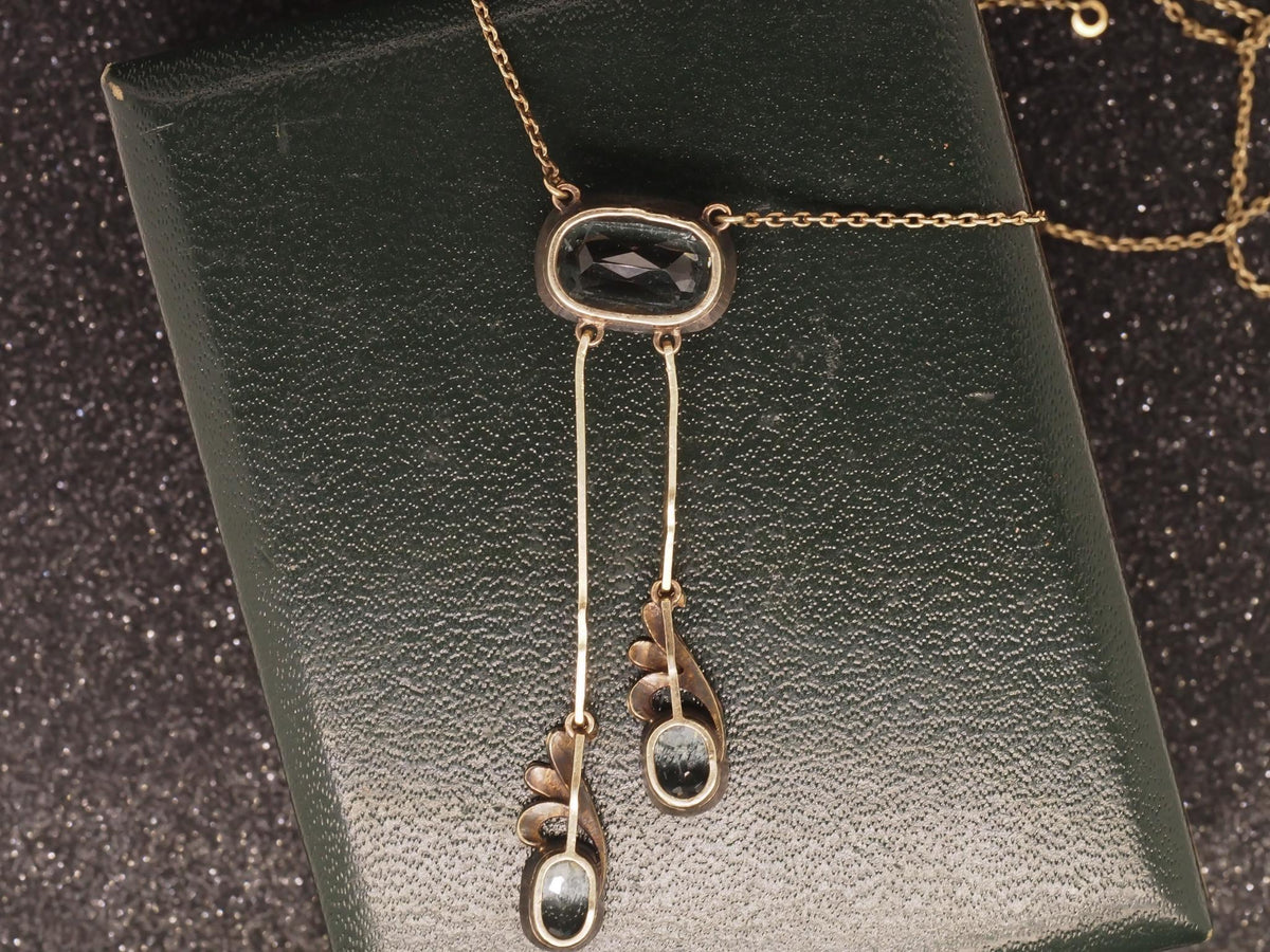 Victorian 14K Yellow Gold Bezel Set Aquamarine Drop Necklace - VHK#113