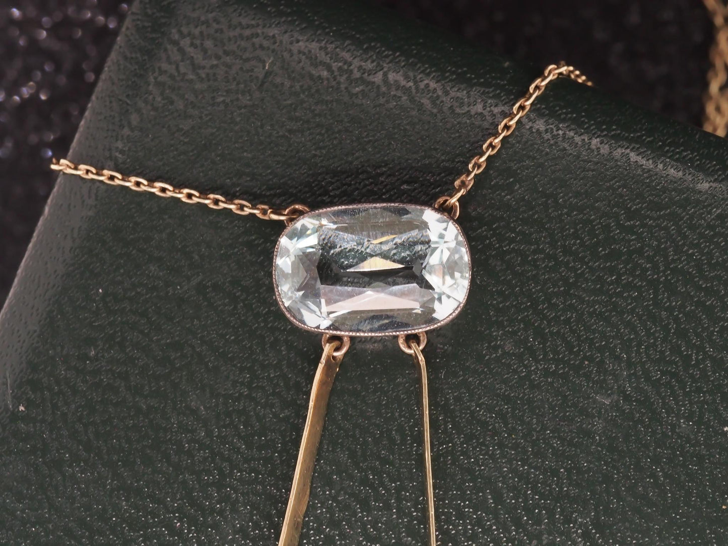 Victorian 14K Yellow Gold Bezel Set Aquamarine Drop Necklace - VHK#113