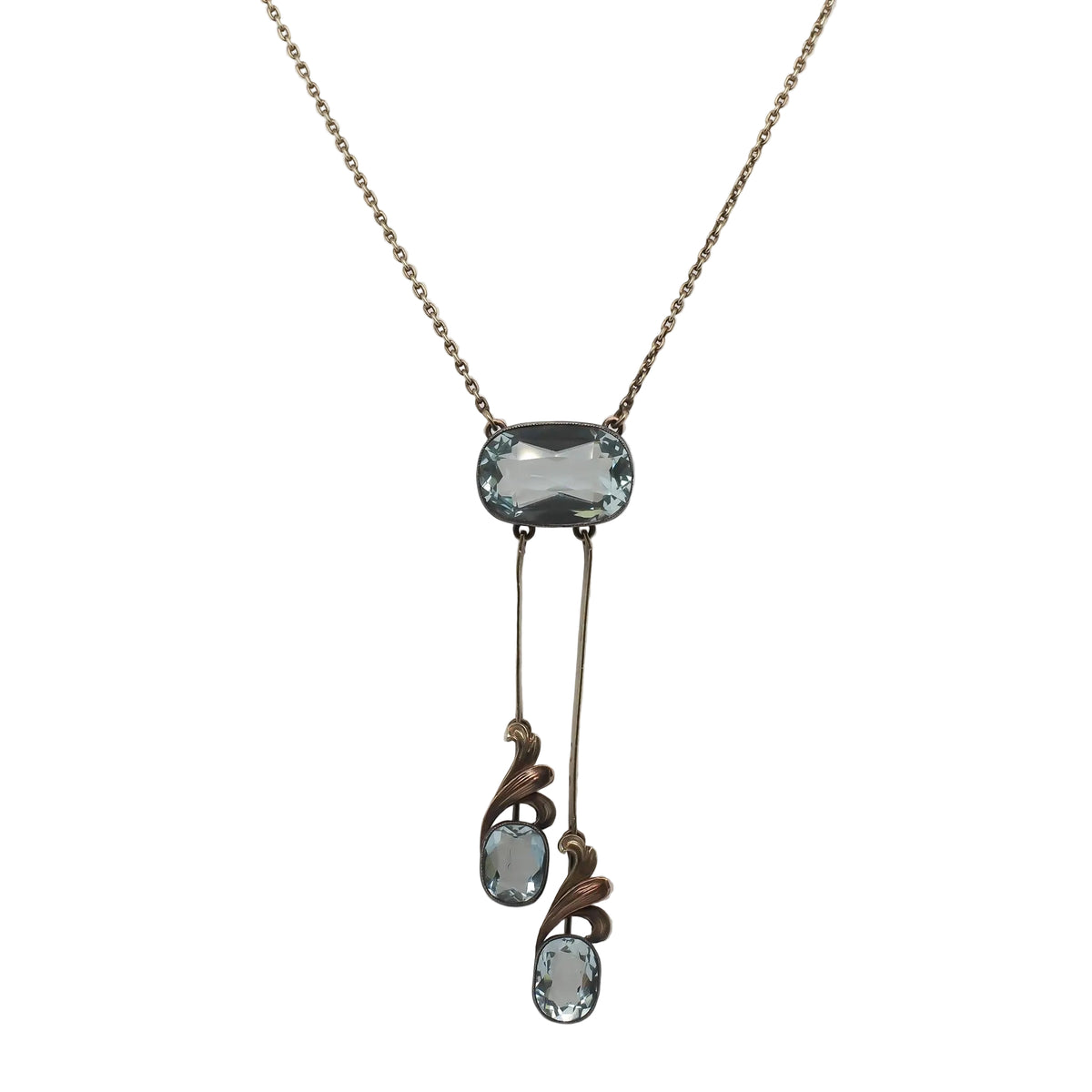 Victorian 14K Yellow Gold Bezel Set Aquamarine Drop Necklace - VHK#113
