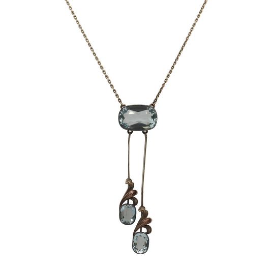 Victorian 14K Yellow Gold Bezel Set Aquamarine Drop Necklace - VHK#113