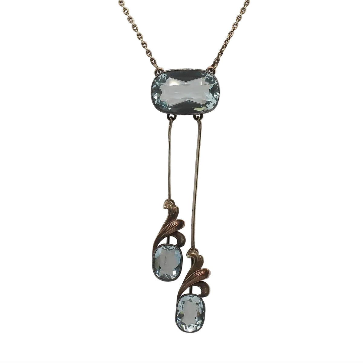 Victorian 14K Yellow Gold Bezel Set Aquamarine Drop Necklace - VHK#113