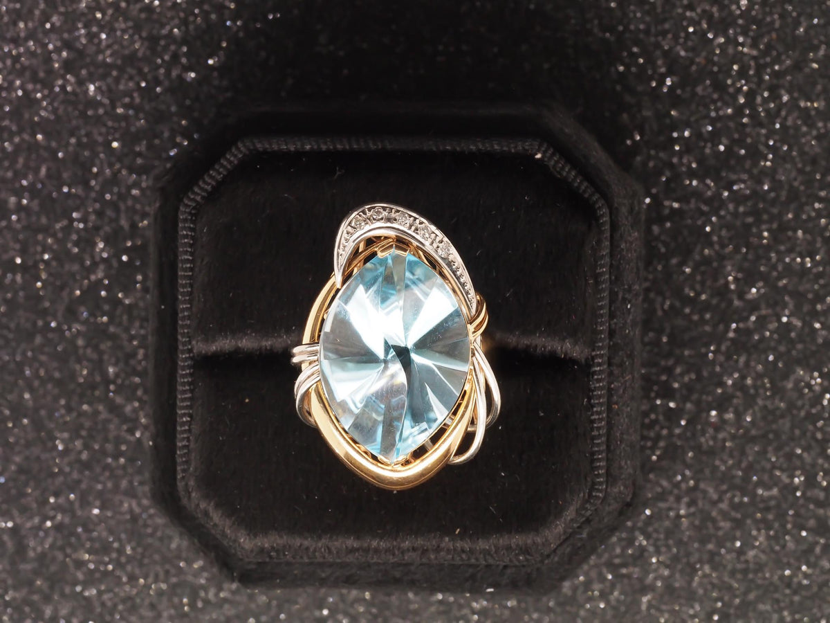 18K Yellow Gold & Platinum 14.50ct Aquamarine and Diamond Ring - VHK#110