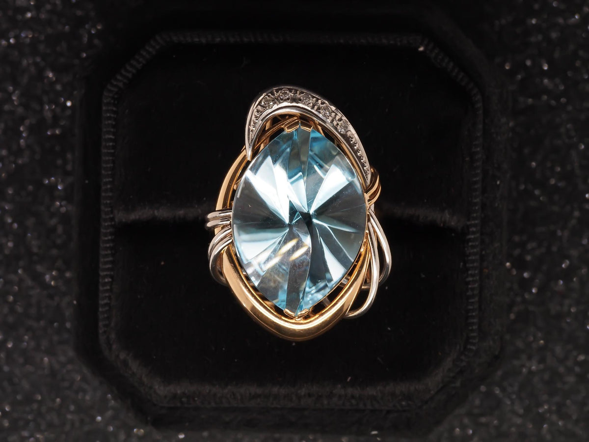 18K Yellow Gold & Platinum 14.50ct Aquamarine and Diamond Ring - VHK#110