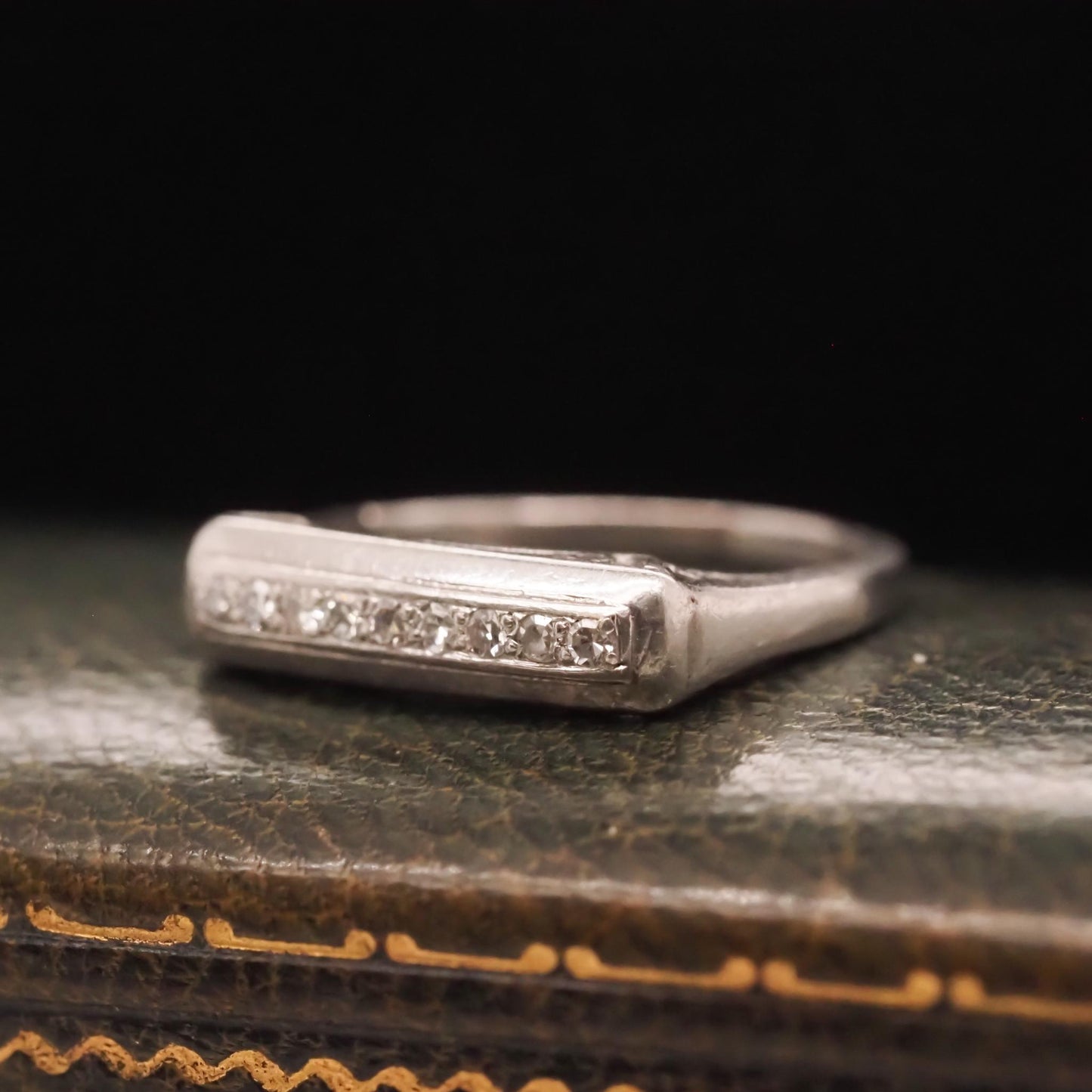 Circa 1920s Art Deco Palladium Diamond Wedding Band - VHK#687