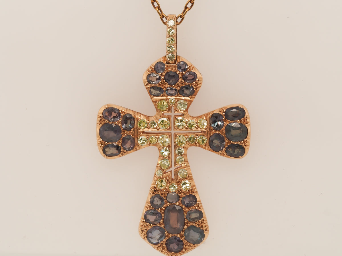 14K Yellow Gold 4.00cttw. Old Mine Brilliant/Antique Cushion Alexandrite Necklace - VHK#175