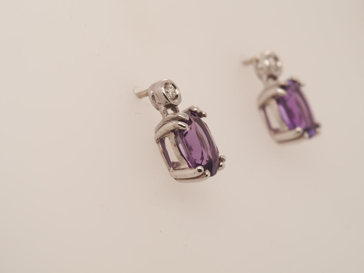 14K White Gold Diamond and Amethyst Earrings - VHK#198