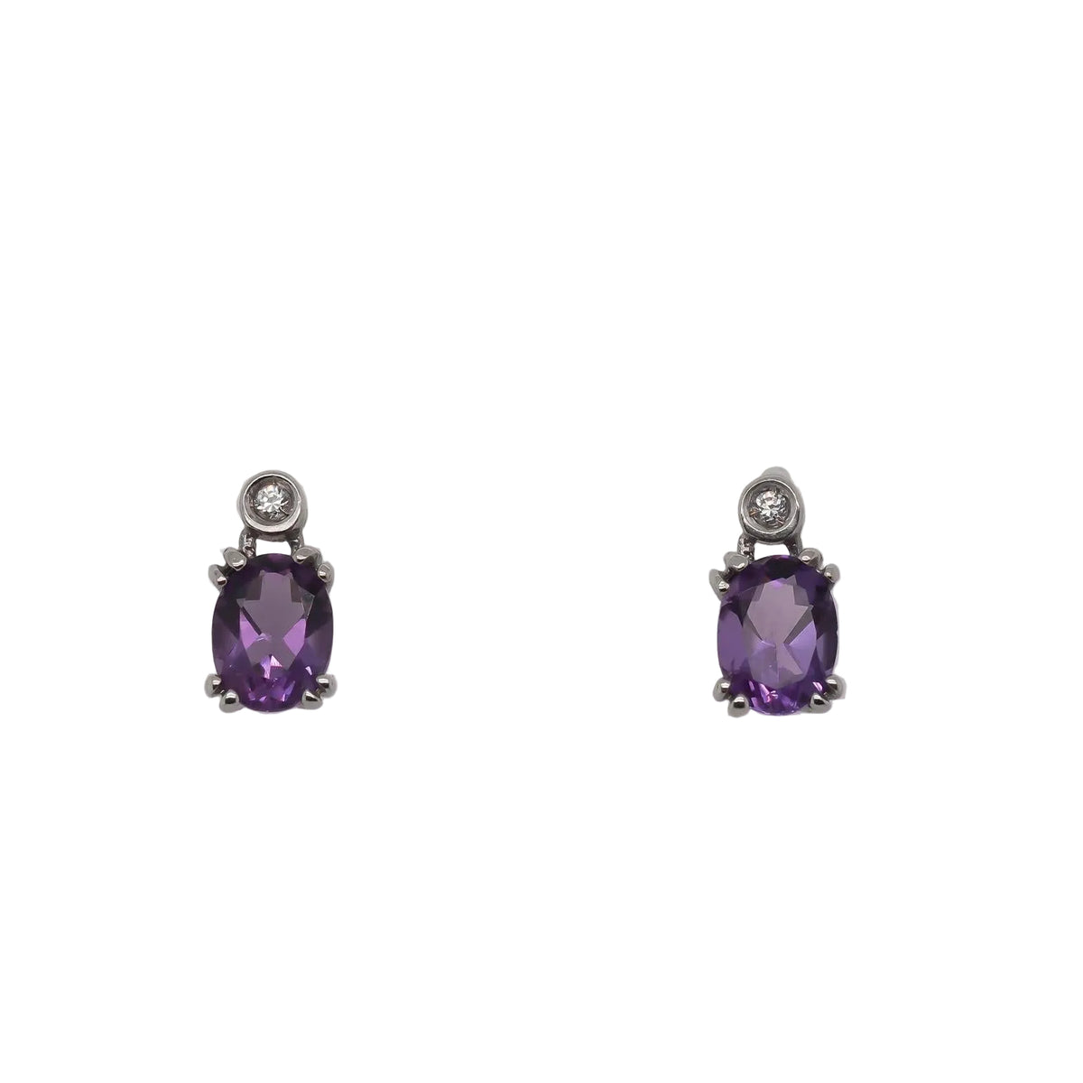 14K White Gold Diamond and Amethyst Earrings - VHK#198