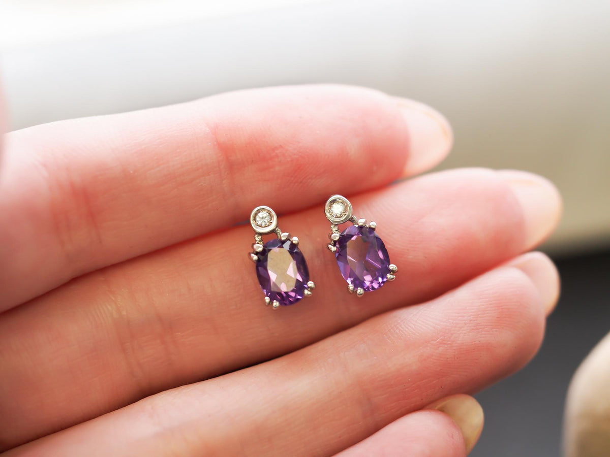 14K White Gold Diamond and Amethyst Earrings - VHK#198