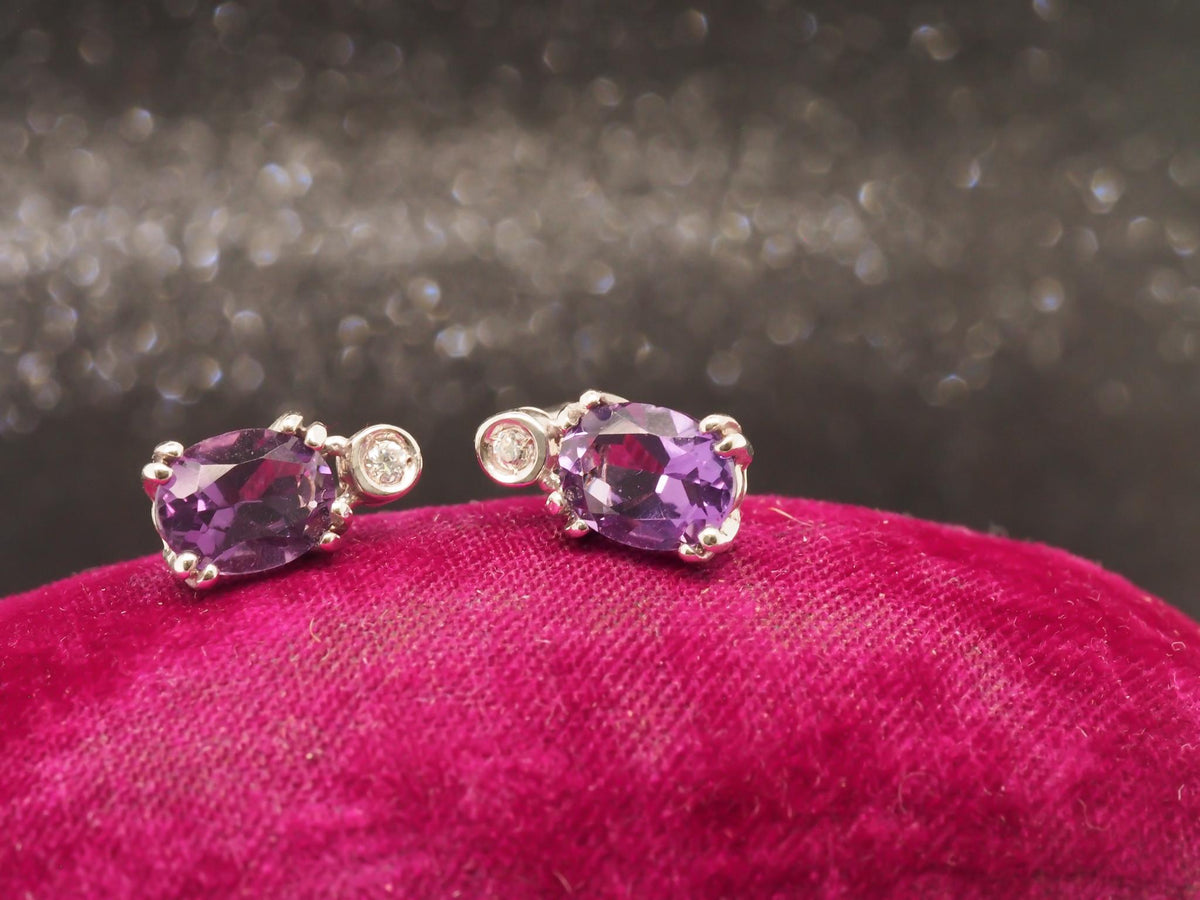 14K White Gold Diamond and Amethyst Earrings - VHK#198