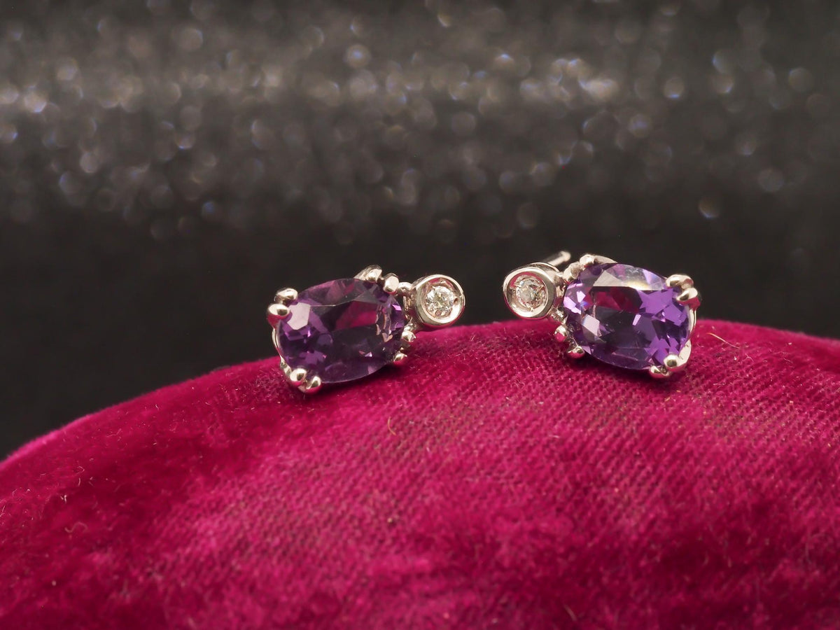 14K White Gold Diamond and Amethyst Earrings - VHK#198