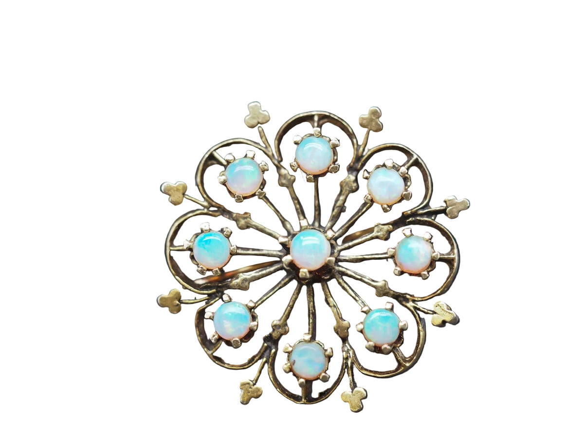 14K Yellow Gold 1960s Opal Floral Brooch and Pin - VHK#199