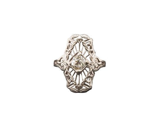 Circa 1930s 18K White Gold .50ct Old European Brilliant Diamond Ring - VHK#195b