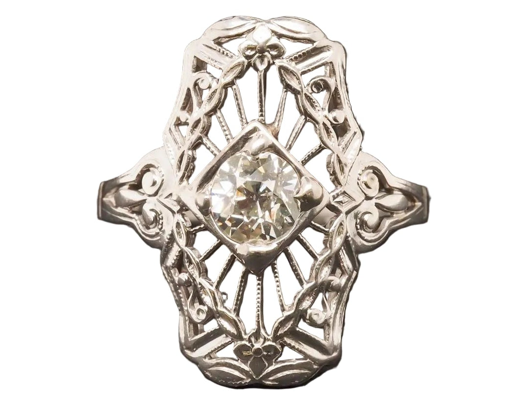 Circa 1930s 18K White Gold .50ct Old European Brilliant Diamond Ring - VHK#195b