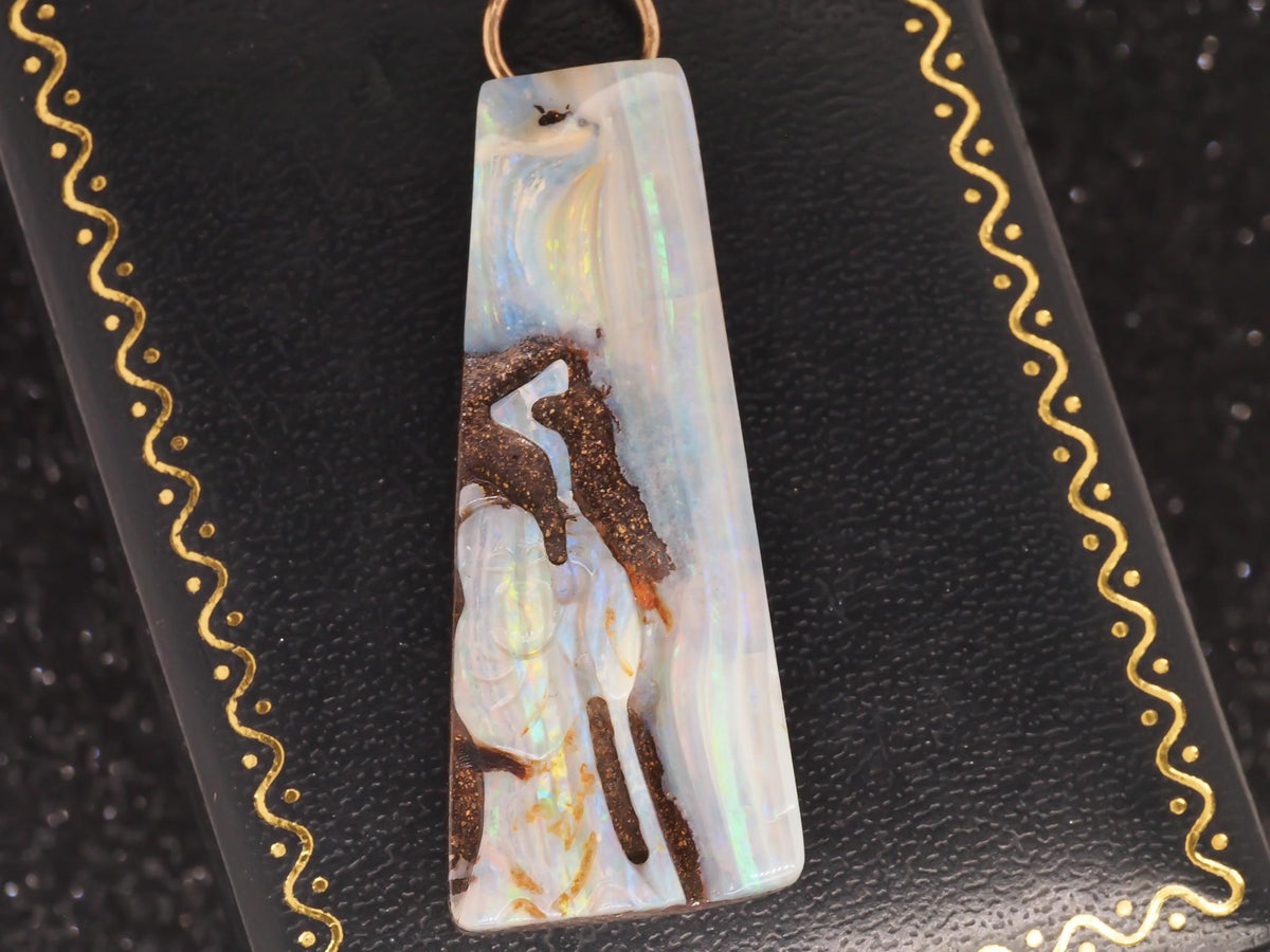 Vintage 14K Yellow Gold Carved Opal Monk Pendant - VHK#192