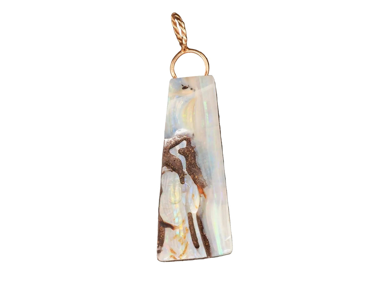 Vintage 14K Yellow Gold Carved Opal Monk Pendant - VHK#192