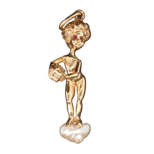14K Yellow Gold M. Hime Cyvra Signed Gift Box Pearl Pendant - VHK#191