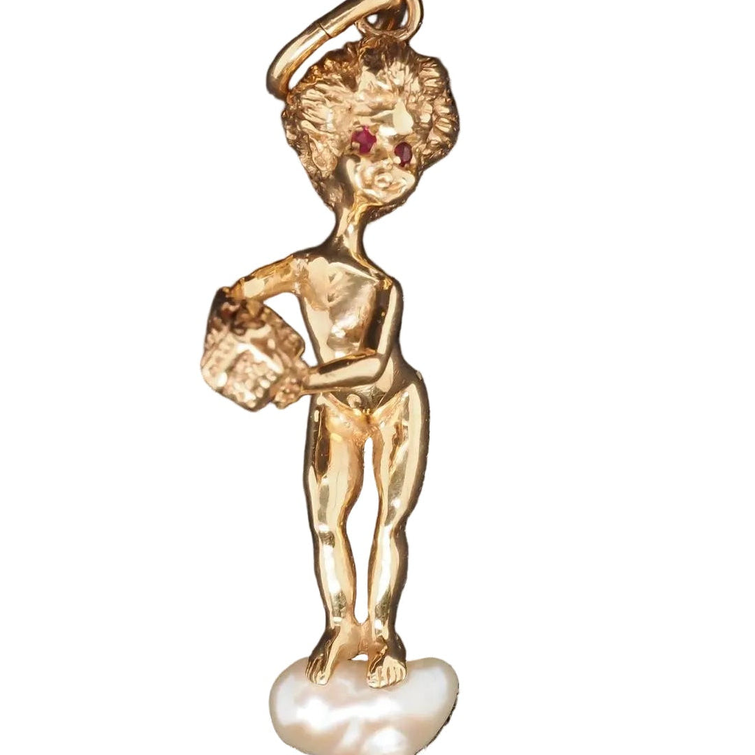 14K Yellow Gold M. Hime Cyvra Signed Gift Box Pearl Pendant - VHK#191