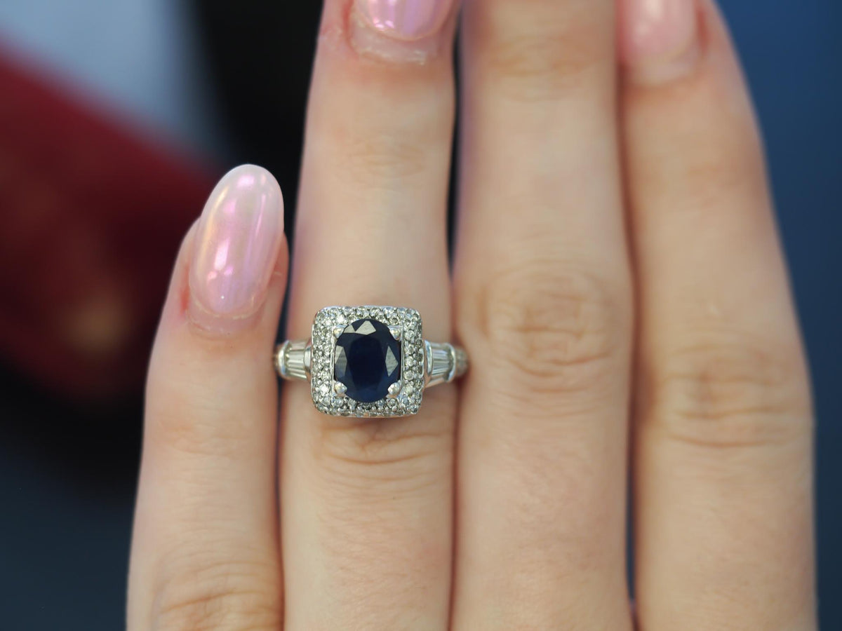 18k White Gold Sapphire and Diamond Engagement Ring - VHK#189