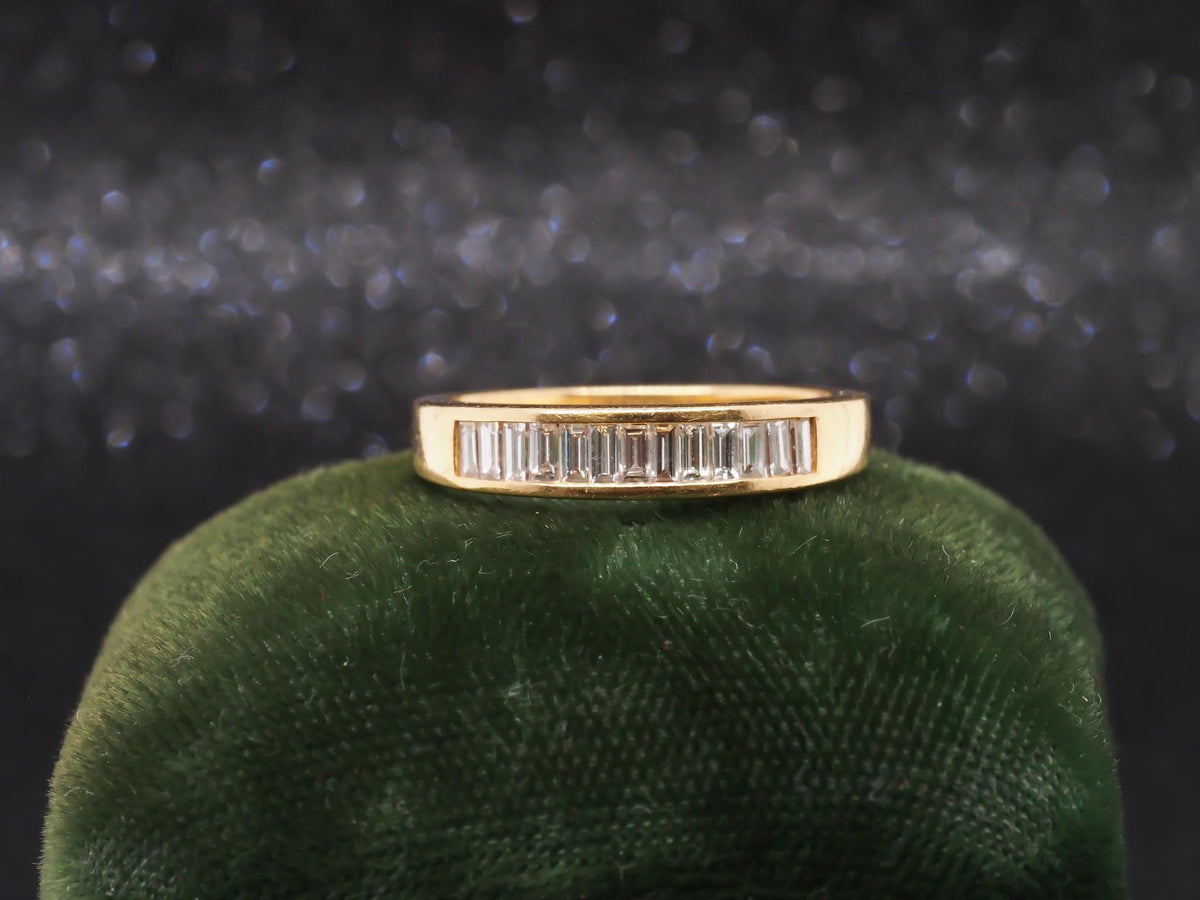 18K Yellow Gold Rectangle Step Cut Diamond Wedding Band - VHK#181