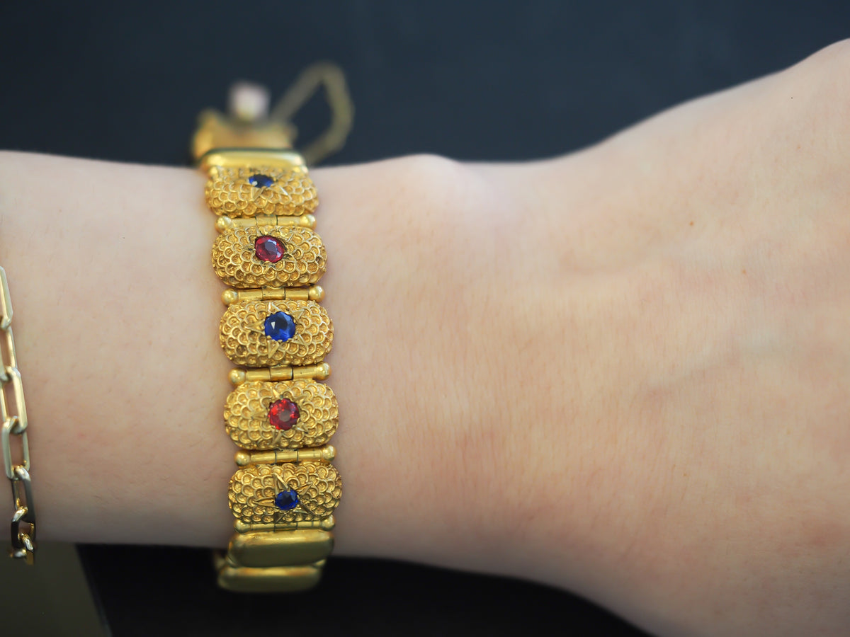 14K Yellow Gold Victorian Bracelet with Color Stones
