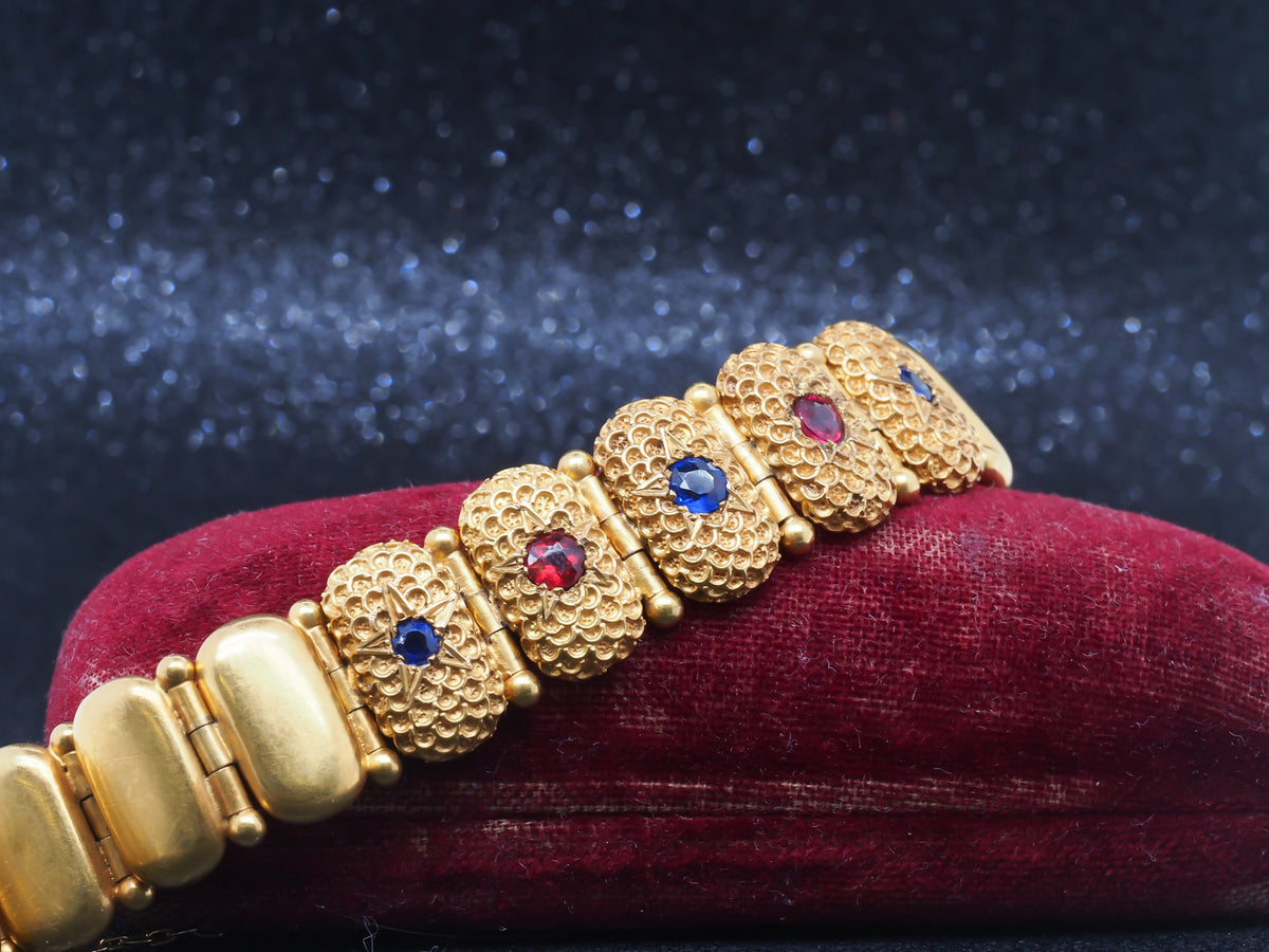 14K Yellow Gold Victorian Bracelet with Color Stones