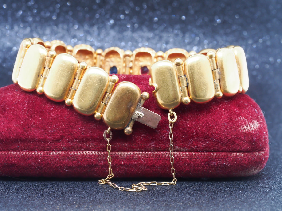 14K Yellow Gold Victorian Bracelet with Color Stones