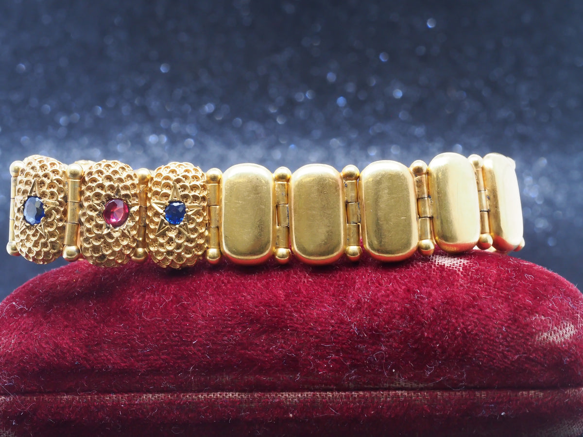 14K Yellow Gold Victorian Bracelet with Color Stones