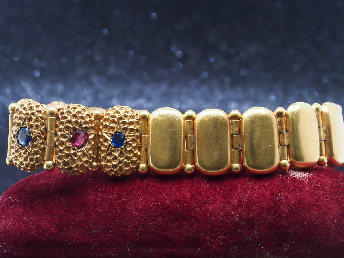 14K Yellow Gold Victorian Bracelet with Color Stones