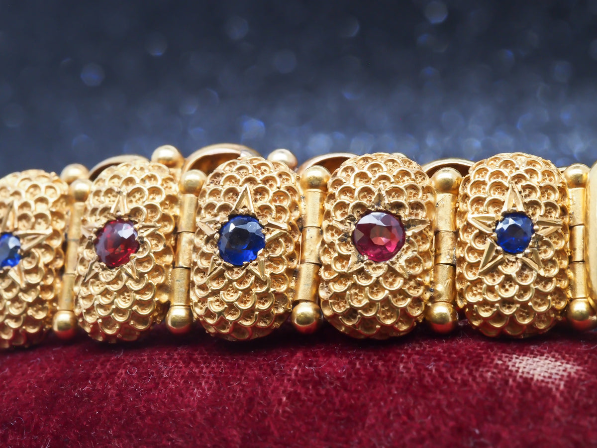 14K Yellow Gold Victorian Bracelet with Color Stones