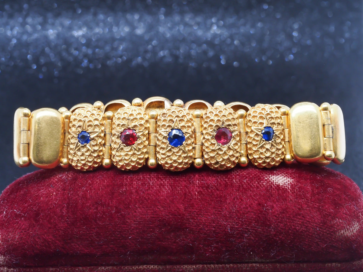 14K Yellow Gold Victorian Bracelet with Color Stones