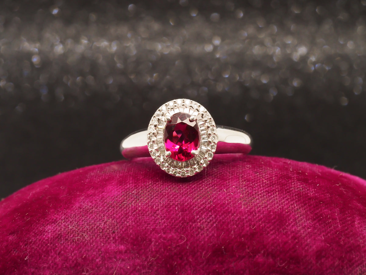14K Rubellite Diamond Halo Engagement and Cocktail Ring - VHK#154