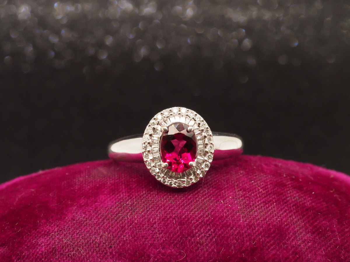 14K Rubellite Diamond Halo Engagement and Cocktail Ring - VHK#154