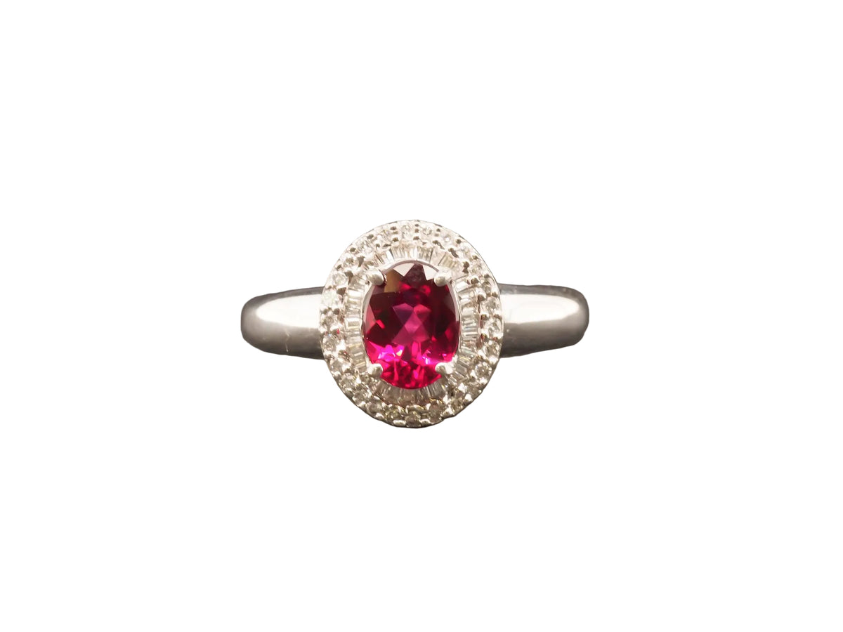 14K Rubellite Diamond Halo Engagement and Cocktail Ring - VHK#154