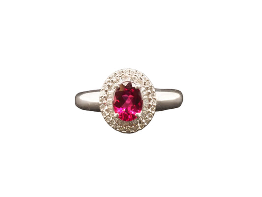 14K Rubellite Diamond Halo Engagement and Cocktail Ring - VHK#154