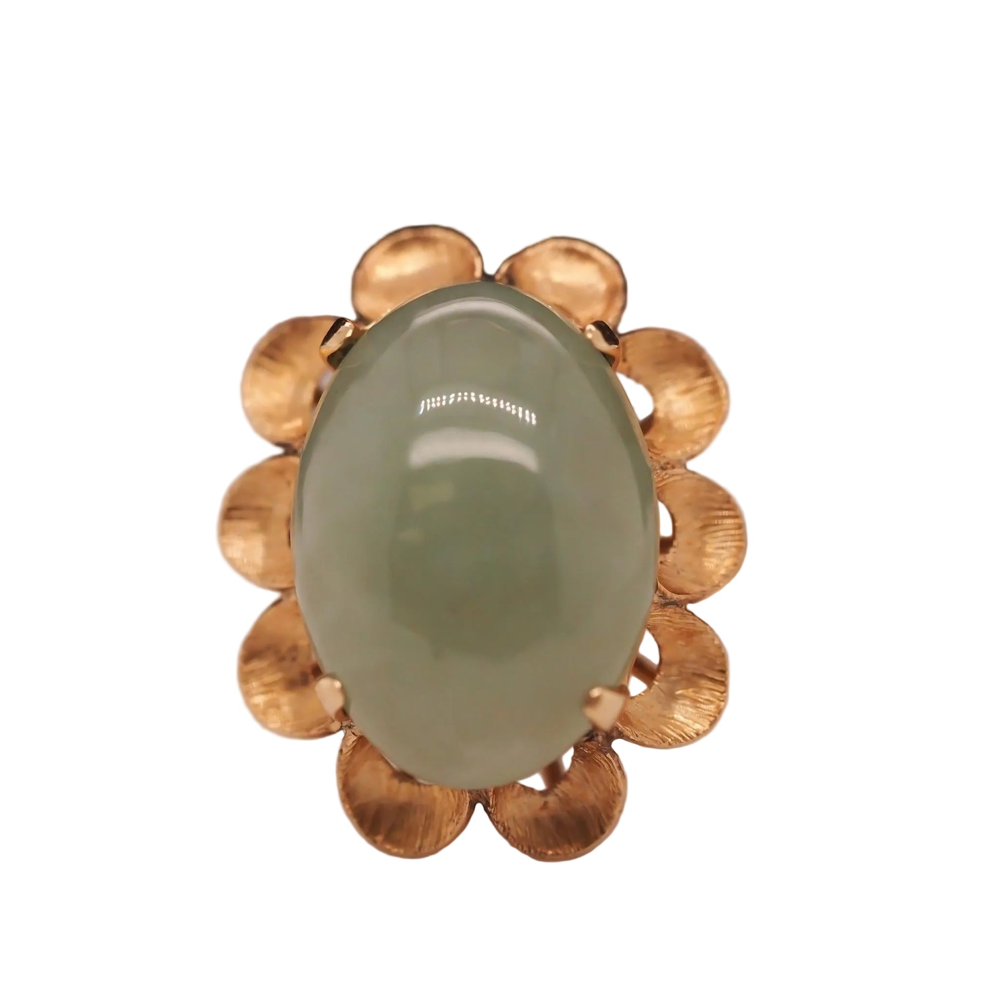 Vintage 14K Yellow Gold Cabochon Jade Cocktail Ring - VHK#685