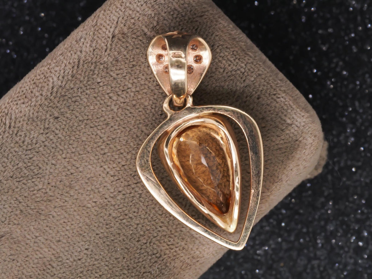14k Yellow Gold Diamond and Pear Cut Citrine Pendant - VHK#239