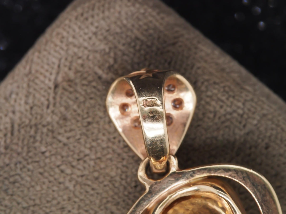 14k Yellow Gold Diamond and Pear Cut Citrine Pendant - VHK#239