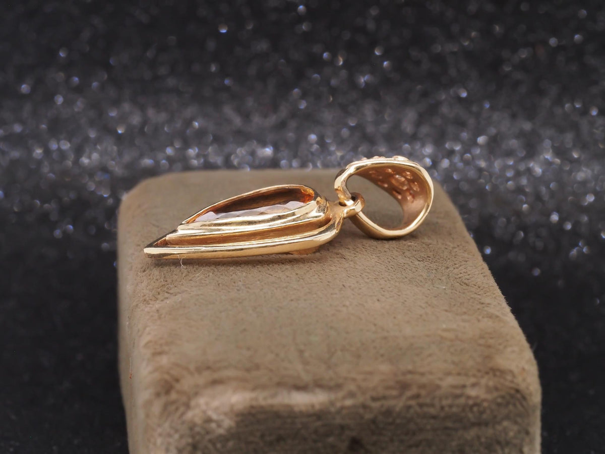 14k Yellow Gold Diamond and Pear Cut Citrine Pendant - VHK#239