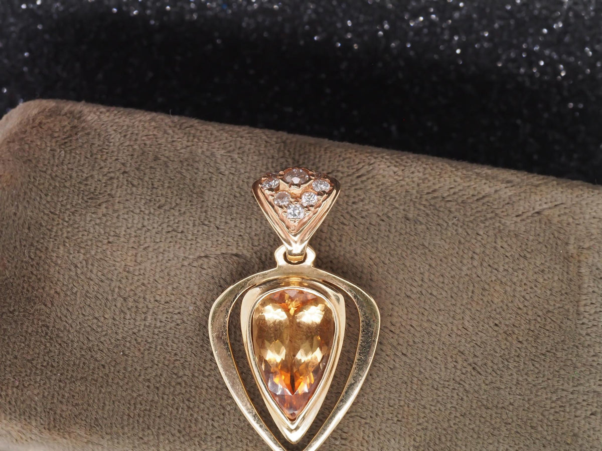 14k Yellow Gold Diamond and Pear Cut Citrine Pendant - VHK#239