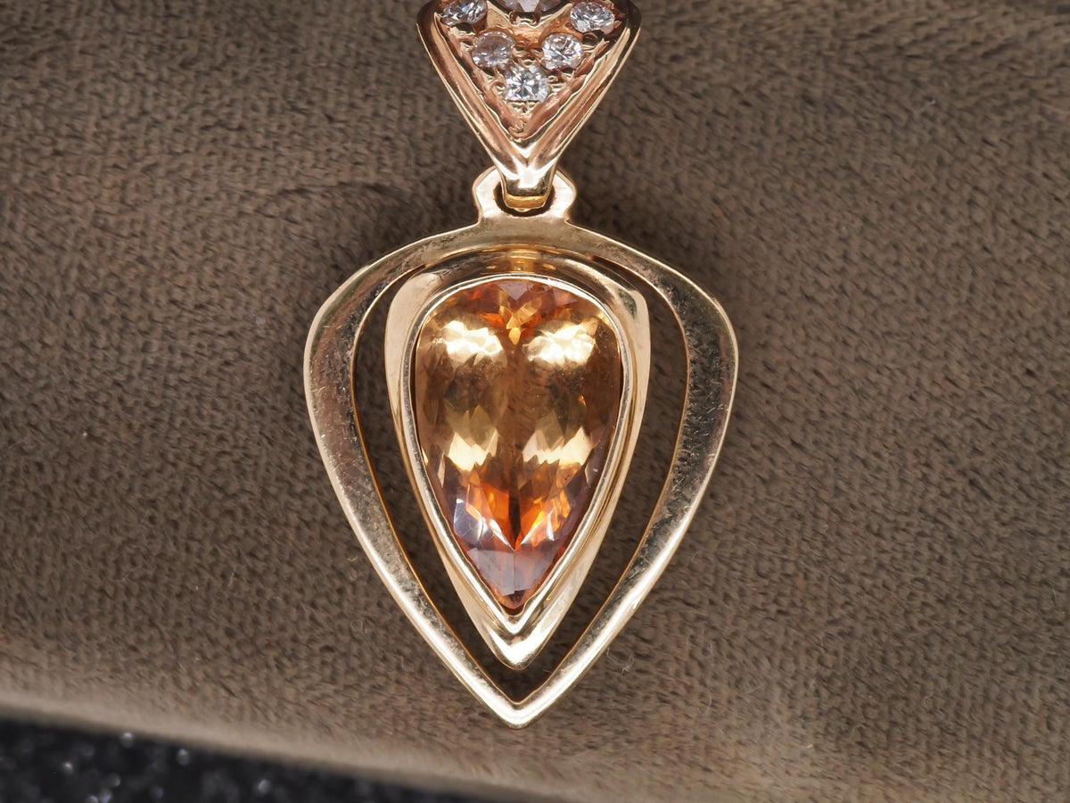 14k Yellow Gold Diamond and Pear Cut Citrine Pendant - VHK#239