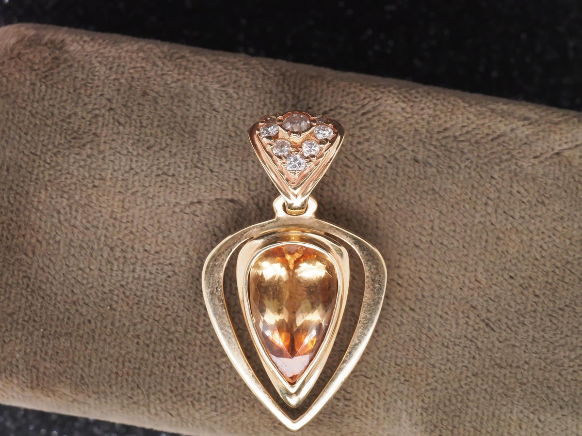 14k Yellow Gold Diamond and Pear Cut Citrine Pendant - VHK#239