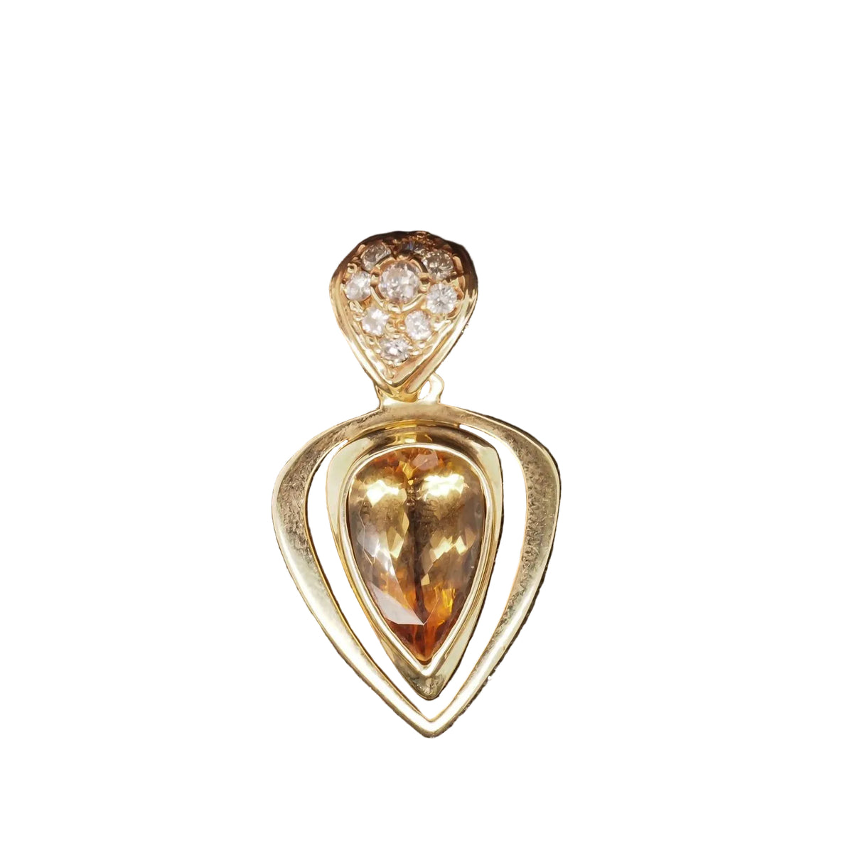 14k Yellow Gold Diamond and Pear Cut Citrine Pendant - VHK#239