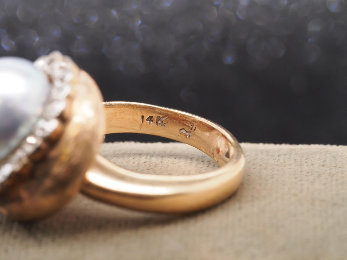 1960s Freeform Pearl and Old Mine Cut Diamond Halo Ring - VHK#236