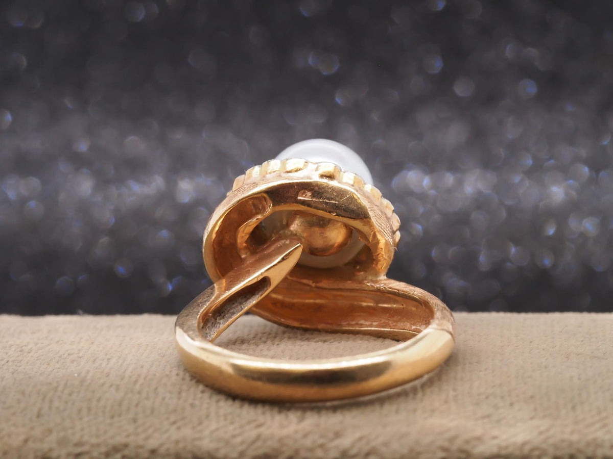 1960s Freeform Pearl and Old Mine Cut Diamond Halo Ring - VHK#236