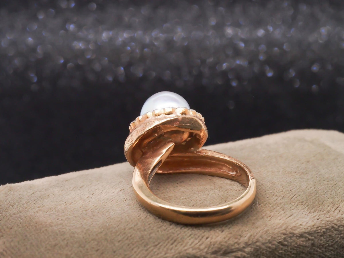 1960s Freeform Pearl and Old Mine Cut Diamond Halo Ring - VHK#236