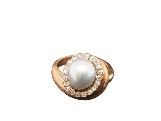 1960s Freeform Pearl and Old Mine Cut Diamond Halo Ring - VHK#236